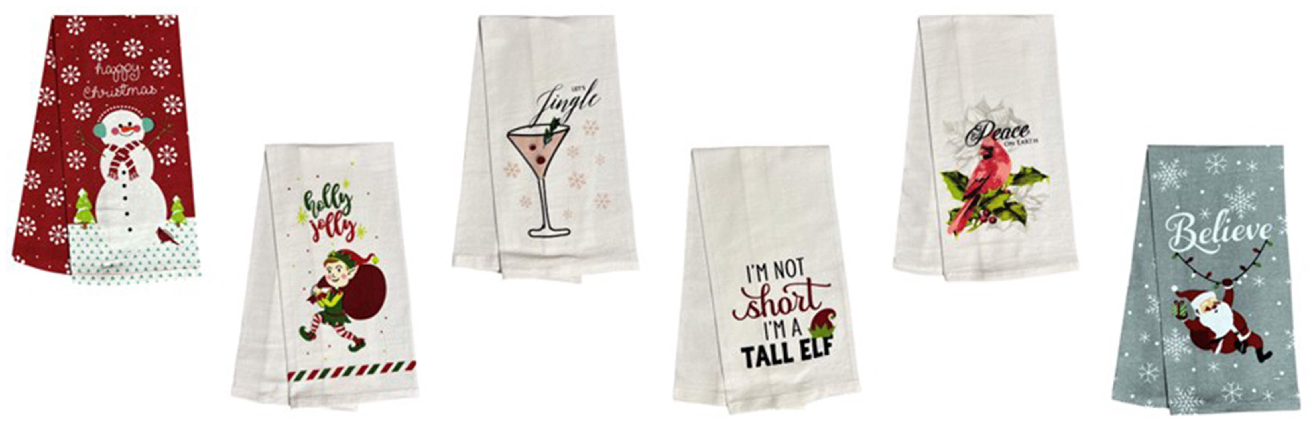 Set of 6, 100% Cotton Assorted Funny Christmas Kitchen Towels with ...