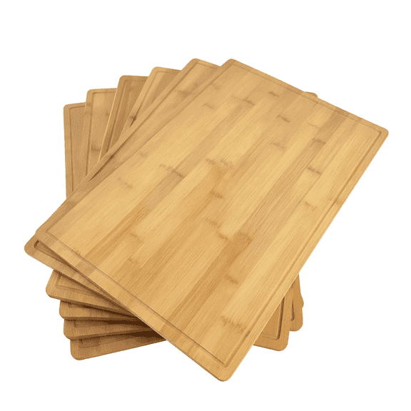 (Set of 6) 18 inch Extra Large Thick Sturdy Bulk Plain Bamboo Board with Juice Groove | For Customized, Personalized Engraving Purpose | Wholesale Premium Bamboo Board ( 18" X 12" )