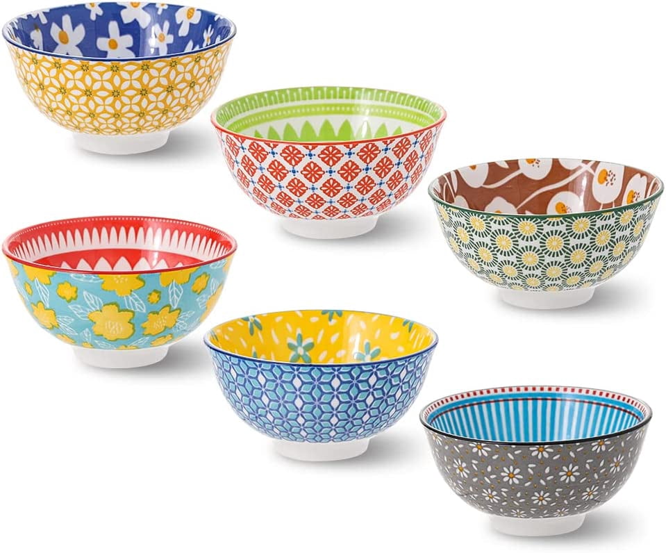 Set of 6 6 Inch 23oz Colorful Patterned Porcelain Ceramic Soup Cereal ...