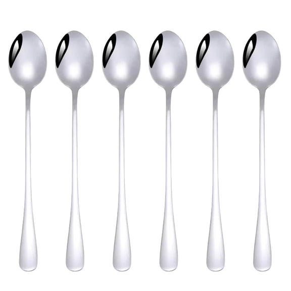 Set of 6 7.5 Inch Stainless Steel Long Handle Iced Tea Spoons, Multipurpose Stirring Spoons for Coffee Latte Ice Cream Cold Beverage Mixing Tableware