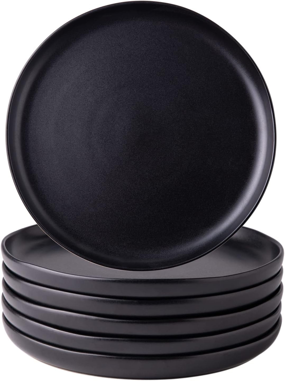 Set of 6 8.5-Inch Matte Black Ceramic Dinner Salad Plates  Wavy Rim Dishes for Desserts, Salads, Appetizers & Small Dinall Dinner etc Plate,Microwave, Dishwasher Safe, Scratch Resistant, Matte Black