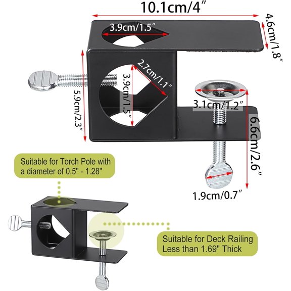 Set of 6 Adjustable Deck Torch Clamps Outdoor Deck Railing Torches Clamps, Universal Deck Torch Pole Stands Mounting Brackets for Flags, Umbrellas, Landscape Torches, Black$$Tools & Hardware Other