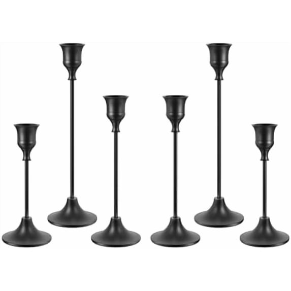 Set of 6 Black Candle Holders for Taper, Vintage Candlestick Holder Decorative Metal Candle Sticks Home Decor Centerpieces for Table Mantel Festive Decorations