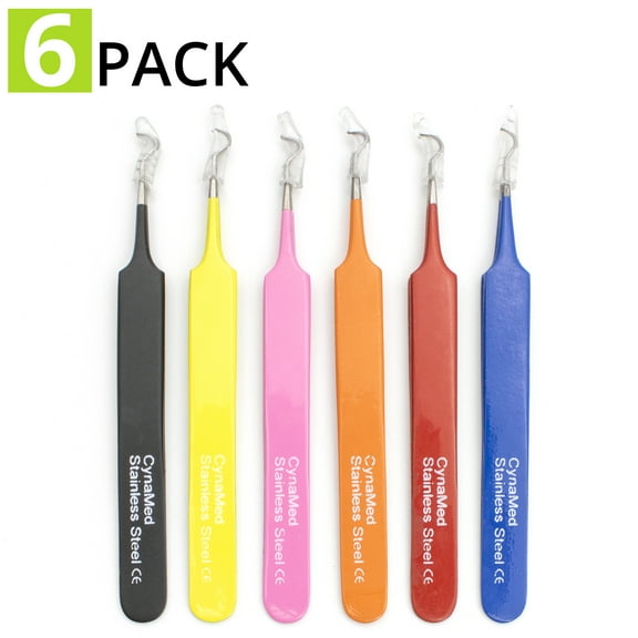 Set of 6 Blackhead Tweezer - Professional Curved Steel Tip Surgical Comedone & Splinter Extractor Ideal Blemish & Acne Remover Tool Means Flawless Facial Skin by Cynamed