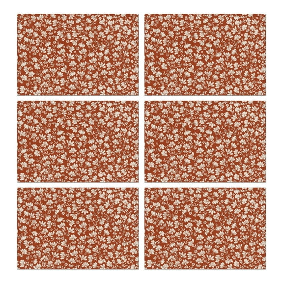 Set of 6 Botanical Placemats, Heat Resistant Wrinkle Free Flax Table Mats with Blooming Floral Pattern, Featuring Butterflies Bees Roses and Wildflowers for Rustic Farmhouse Dining Decor