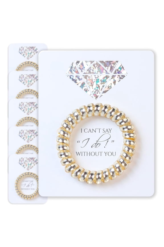 Set of 6 Bridesmaid Gifts Spiral Hair Ties on a Proposal Card - Phone Cord Hair Tie for Bridal Shower, Bachelorette Party Favors, Maid of Honor and Bridesmaid Proposal Gift (Gold)