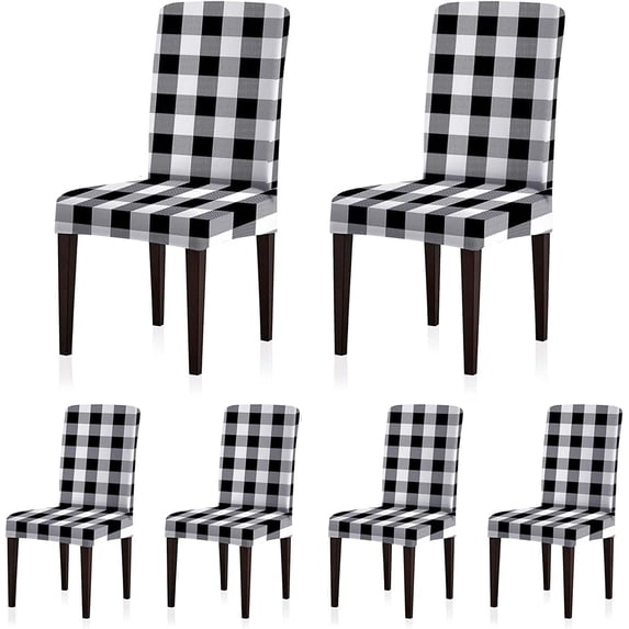 Set of 6 Buffalo Check Chair Covers, Removable and Washable Stretch Spandex Parsons Chair Seat Protector Slipcovers for Dining Room, Restaurant, Hotel, Banquet, Ceremony (Black/White Plaid)