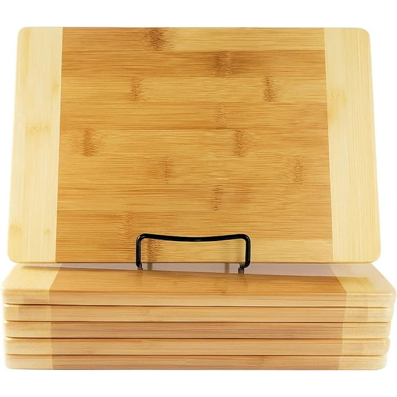 (Set of 6) Bulk 12x8" Two Tone Plain Bamboo Cutting Boards | For Customized, Personalized Engraving Purpose | Wholesale Premium Bamboo Board (Rectangular