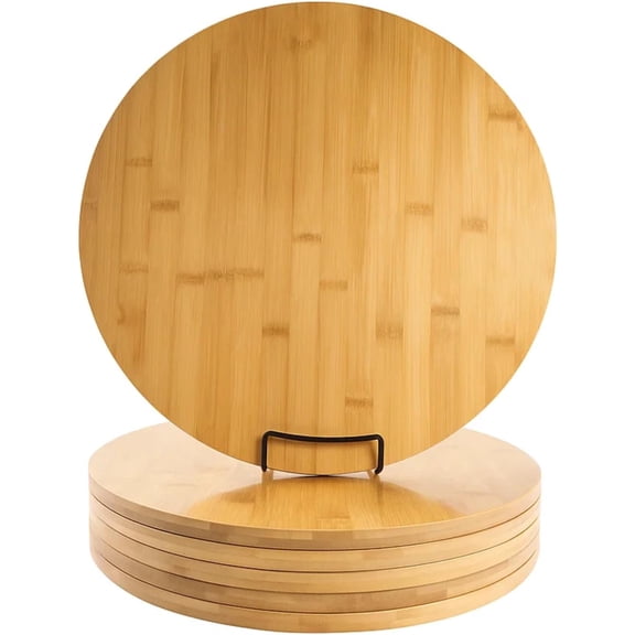 Set of 6, Bulk 15" Round Bamboo Serving Trays – Thick Large Wood Blank Cheese Platters, Pizza Trays, Charcuterie Platters, Cutting Boards for Engraving, Resin Art, DIY Gifts, or Rustic Home Decor