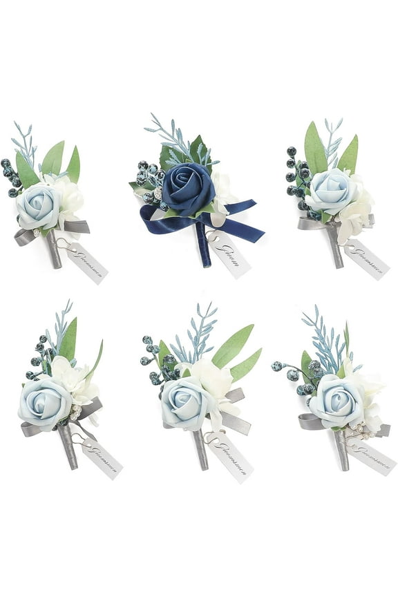 Set of 6 Burgundy & Ivory Foam Rose Boutonnieres with Pins for Men Wedding for Groom Groomsmen Wedding Ceremonies Anniversaries Formal Dinners Parties Proms