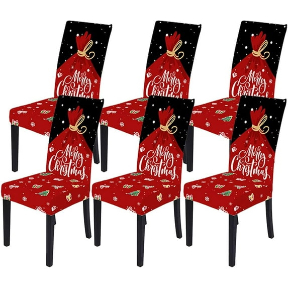 Set of 6 Christmas Dining Chair Covers Stretch Parsons Chair Slipcovers Printed Christmas Decoration Washable Removable Dining Chair Protector for Home Hotel Restaurant Kichen