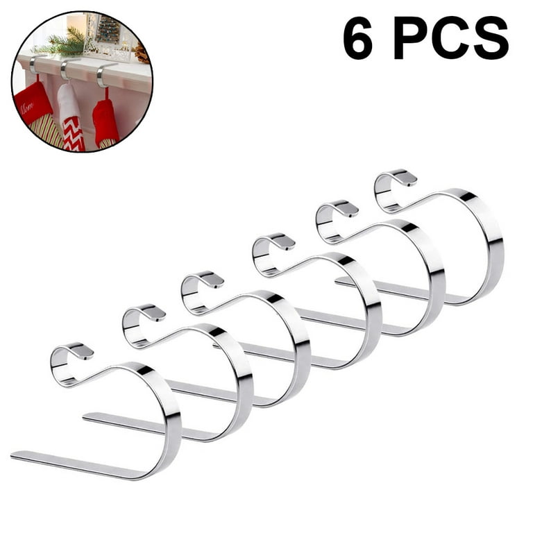 Set of 6,Christmas Stocking Holders for Mantle, Non-Slip Adjustable Mantle  Stocking Holders, Mantle Fireplace Stocking Hooks - Silver