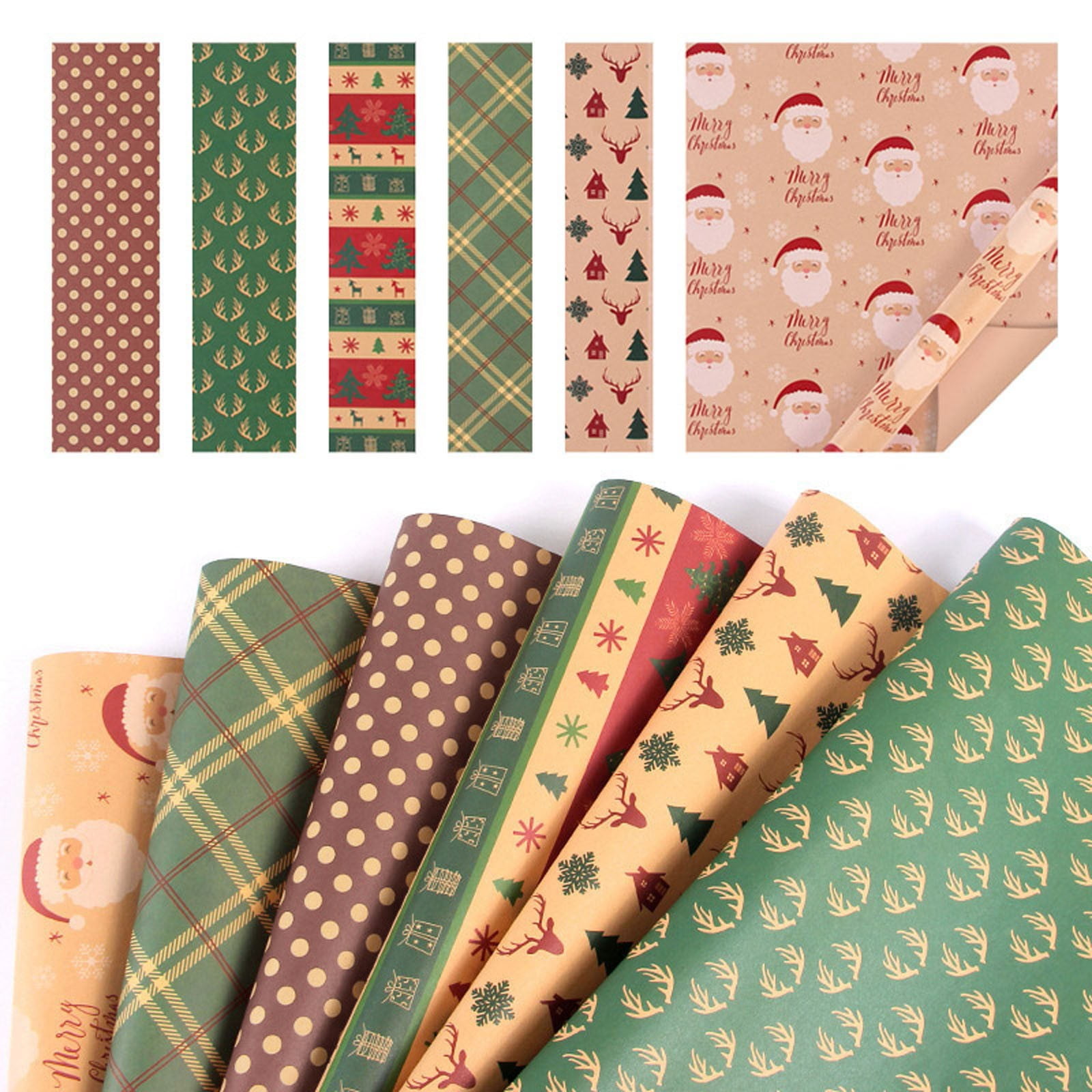 Set of 6 Christmas Wrapping Paper Vintage Gift Wrap with Santa Plaid ...