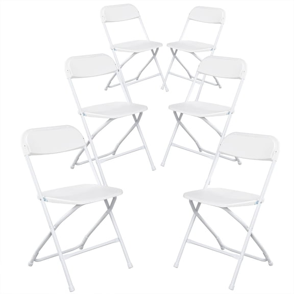 Set of 6 Classic White Plastic Folding Chairs Injection Molded Outdoor Patio Event Chairs Lightweight Stackable Seating for Garden Party Picnic Wedding or Commercial Use