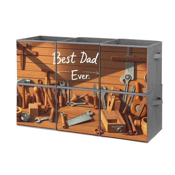 Set of 6 Collapsible Oxford Fabric Storage Cubes with Handles, Foldable Closet Organizer Bins for Clothes, Toys, Shelves, Home & Kitchen Best Dad Ever Work Desk