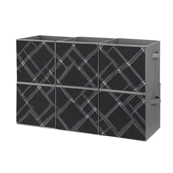 Set of 6 Collapsible Oxford Fabric Storage Cubes with Handles, Foldable Closet Organizer Bins for Clothes, Toys, Shelves, Home & Kitchen Black And White Plaid