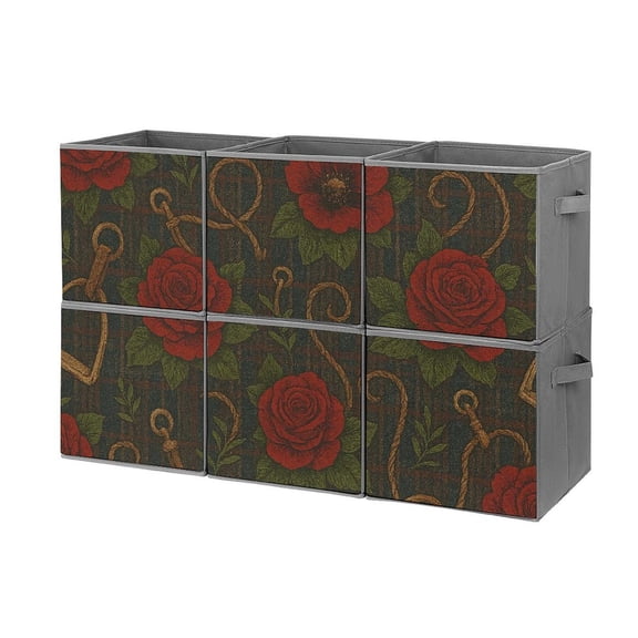 Set of 6 Collapsible Oxford Fabric Storage Cubes with Handles, Foldable Closet Organizer Bins for Clothes, Toys, Shelves, Home & Kitchen British Knight Tartan Heritage