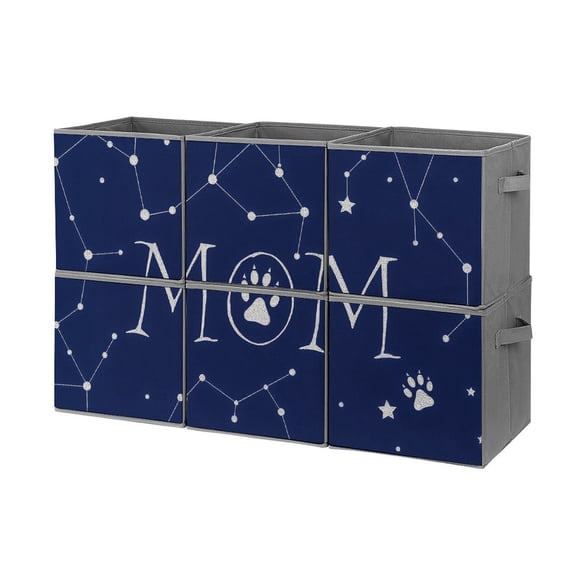 Set of 6 Collapsible Oxford Fabric Storage Cubes with Handles, Foldable Closet Organizer Bins for Clothes, Toys, Shelves, Home & Kitchen Celestial Map 'MOM' Letters