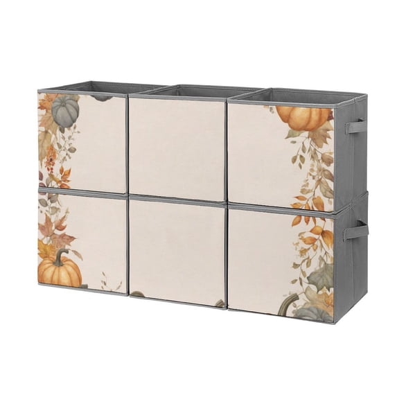 Set of 6 Collapsible Oxford Fabric Storage Cubes with Handles, Foldable Closet Organizer Bins for Clothes, Toys, Shelves, Home & Kitchen Cozy Thanksgiving