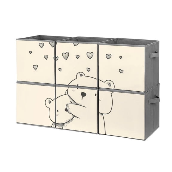 Set of 6 Collapsible Oxford Fabric Storage Cubes with Handles, Foldable Closet Organizer Bins for Clothes, Toys, Shelves, Home & Kitchen Cute Bear Love