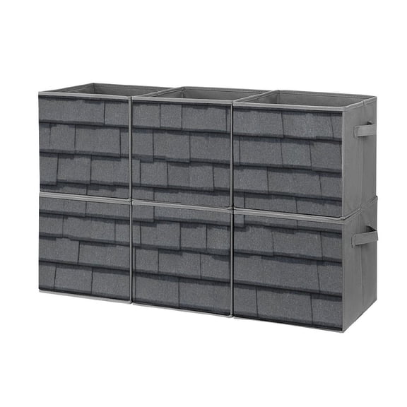 Set of 6 Collapsible Oxford Fabric Storage Cubes with Handles, Foldable Closet Organizer Bins for Clothes, Toys, Shelves, Home & Kitchen Dark Gray Shingled