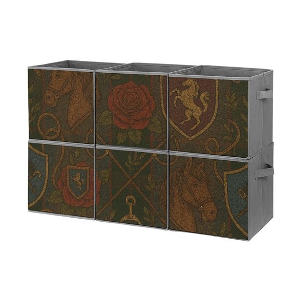 Set of 6 Collapsible Oxford Fabric Storage Cubes with Handles, Foldable Closet Organizer Bins for Clothes, Toys, Shelves, Home & Kitchen Equestrian Legacy Royal Field