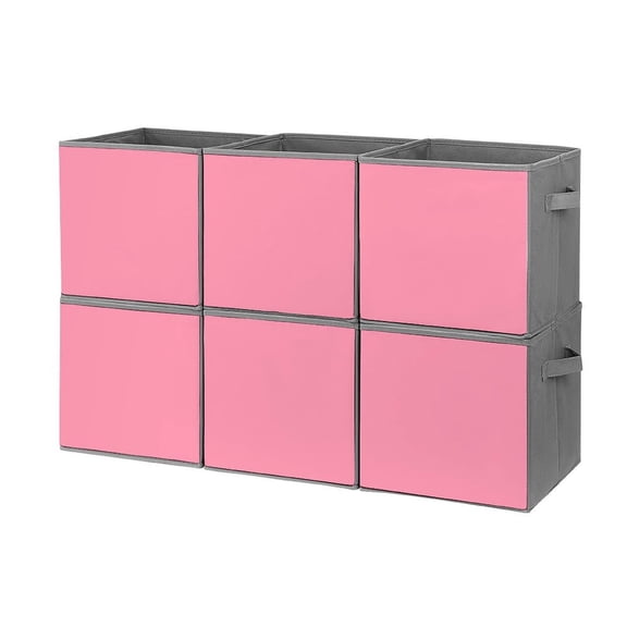 Set of 6 Collapsible Oxford Fabric Storage Cubes with Handles, Foldable Closet Organizer Bins for Clothes, Toys, Shelves, Home & Kitchen Flamingo Pink