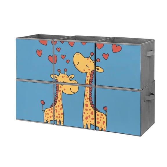 Set of 6 Collapsible Oxford Fabric Storage Cubes with Handles, Foldable Closet Organizer Bins for Clothes, Toys, Shelves, Home & Kitchen Giraffe Love Valentines
