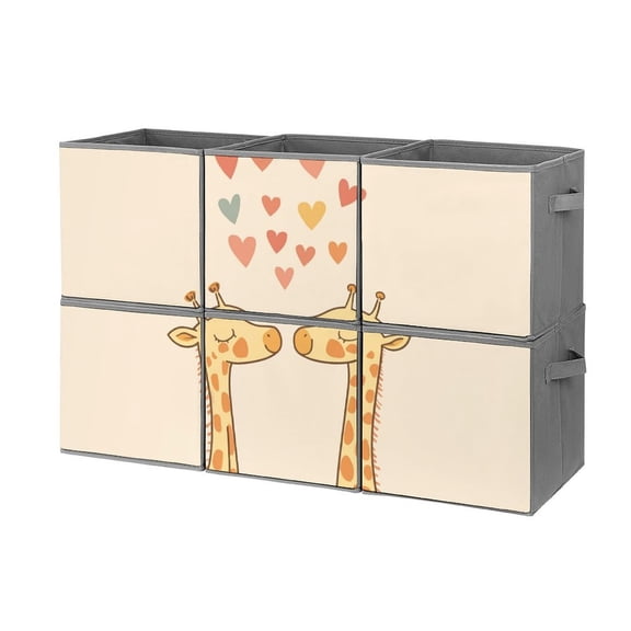 Set of 6 Collapsible Oxford Fabric Storage Cubes with Handles, Foldable Closet Organizer Bins for Clothes, Toys, Shelves, Home & Kitchen Giraffe Love Valentines