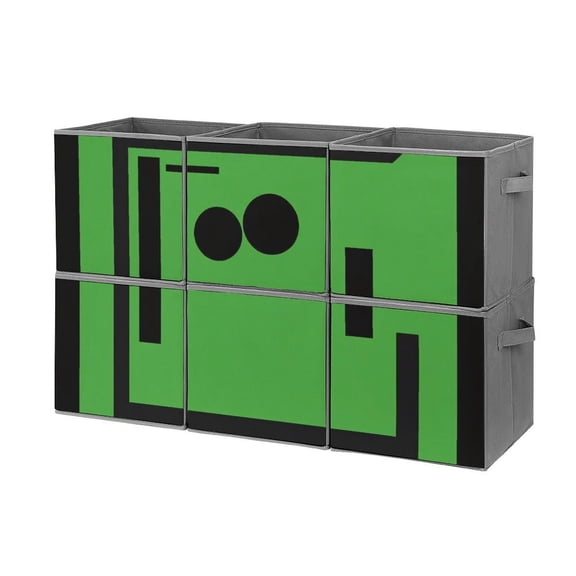 Set of 6 Collapsible Oxford Fabric Storage Cubes with Handles, Foldable Closet Organizer Bins for Clothes, Toys, Shelves, Home & Kitchen Green Square Black Border