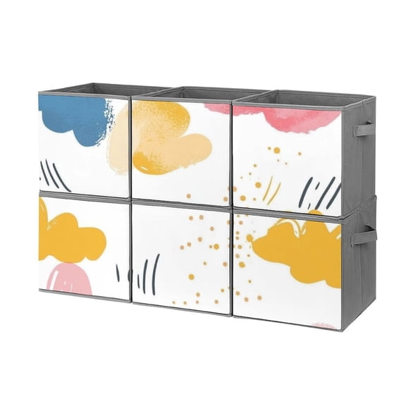 Set of 6 Collapsible Oxford Fabric Storage Cubes with Handles, Foldable Closet Organizer Bins for Clothes, Toys, Shelves, Home & Kitchen Hand Drawing Cloud