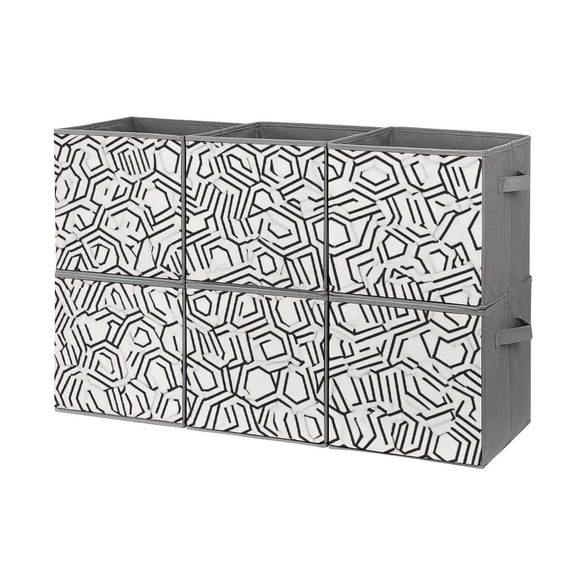 Set of 6 Collapsible Oxford Fabric Storage Cubes with Handles, Foldable Closet Organizer Bins for Clothes, Toys, Shelves, Home & Kitchen Interlocking Hexagons