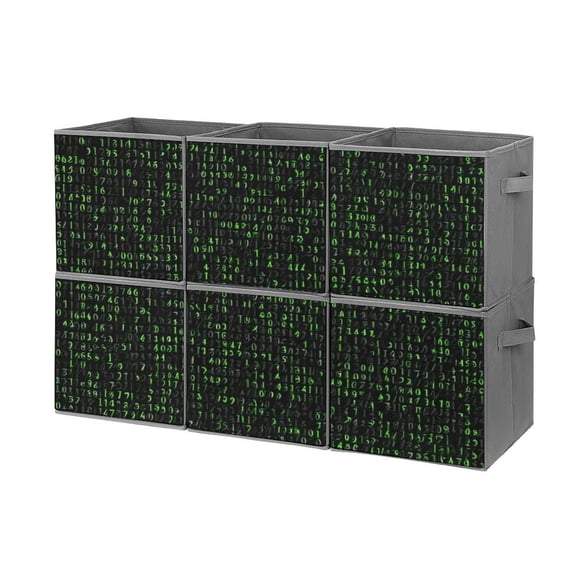 Set of 6 Collapsible Oxford Fabric Storage Cubes with Handles, Foldable Closet Organizer Bins for Clothes, Toys, Shelves, Home & Kitchen Matrix Code Cascade