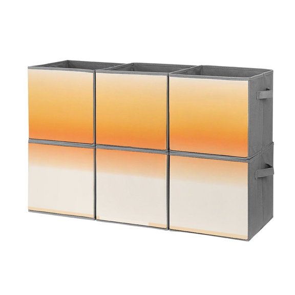 Set of 6 Collapsible Oxford Fabric Storage Cubes with Handles, Foldable Closet Organizer Bins for Clothes, Toys, Shelves, Home & Kitchen Orange Band Balance