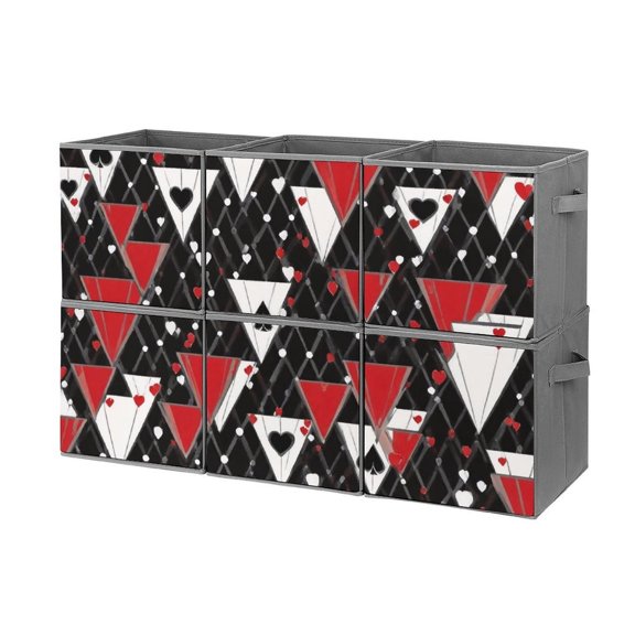 Set of 6 Collapsible Oxford Fabric Storage Cubes with Handles, Foldable Closet Organizer Bins for Clothes, Toys, Shelves, Home & Kitchen Playing Cards And Hearts