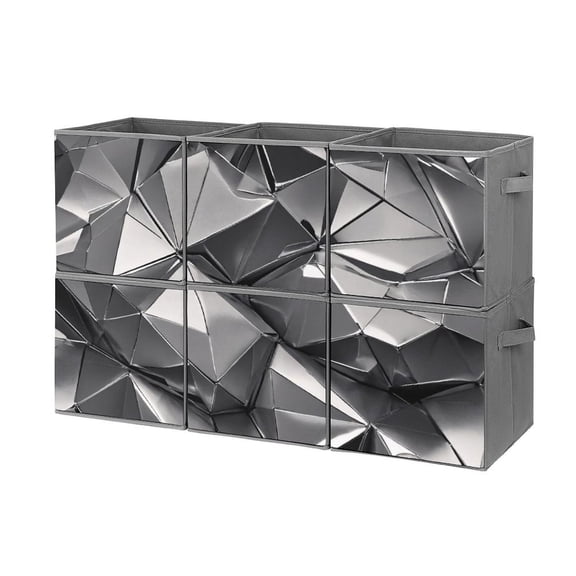 Set of 6 Collapsible Oxford Fabric Storage Cubes with Handles, Foldable Closet Organizer Bins for Clothes, Toys, Shelves, Home & Kitchen Silver Metallic