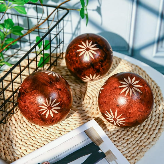 Set of 6 Decorative Balls for Dining Table Centerpiece Decor - Decorative Orbs for Centerpiece Bowls - Feather Pattern - 2.6in Coffee Table Decor Ball