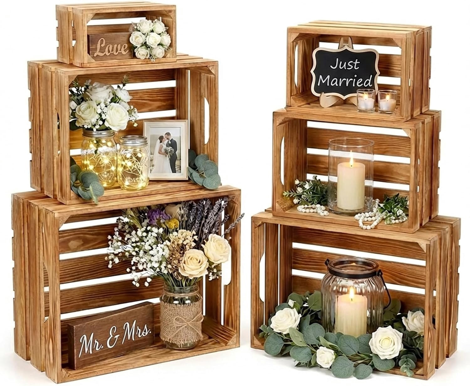 Set of 6 Decorative Wood Crates for Display, 6 Size Farmhouse Wooden ...
