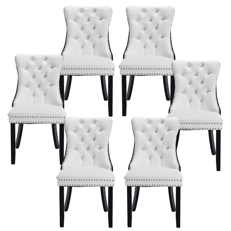 Set of Modern Dining Chairs, Velvet PU Upholstery, Solid Wood