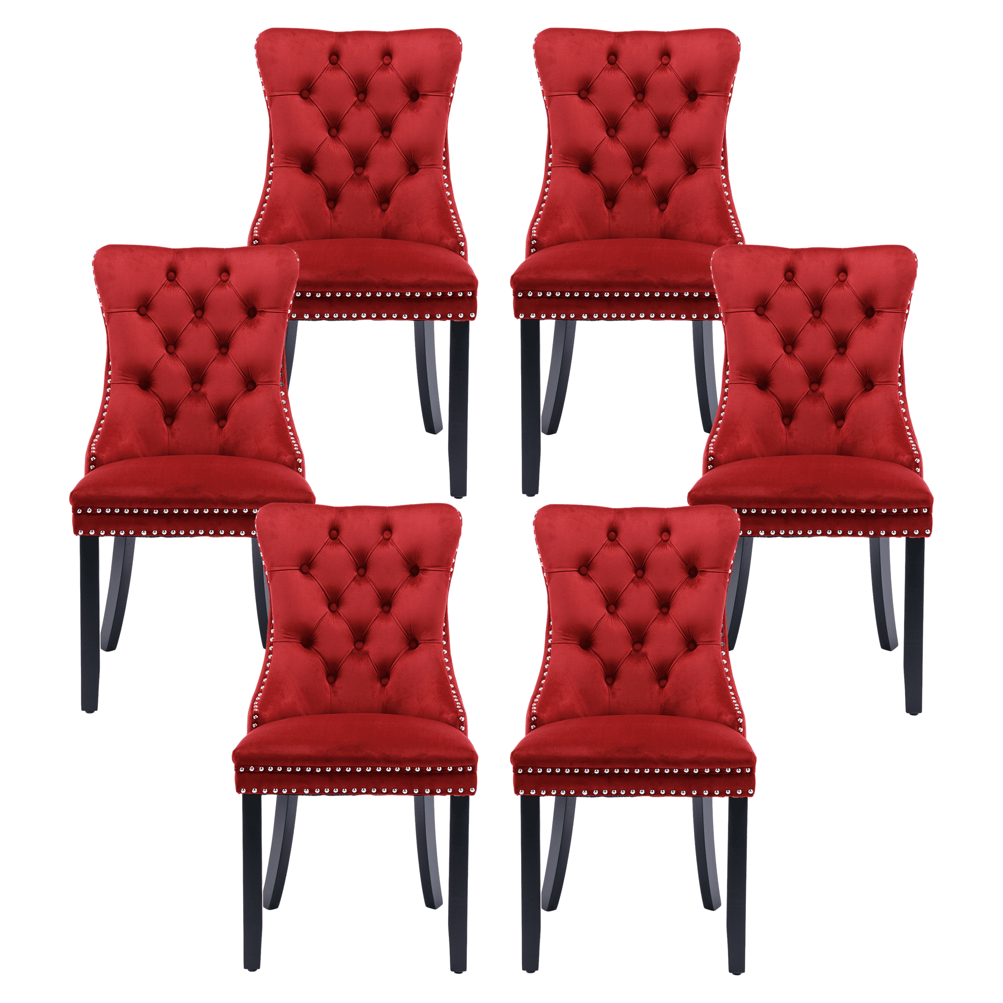 Set of 6 Dining Chairs Leisure Padded Chair, Tufted Solid Wood Velvet Upholstered Dining Chair