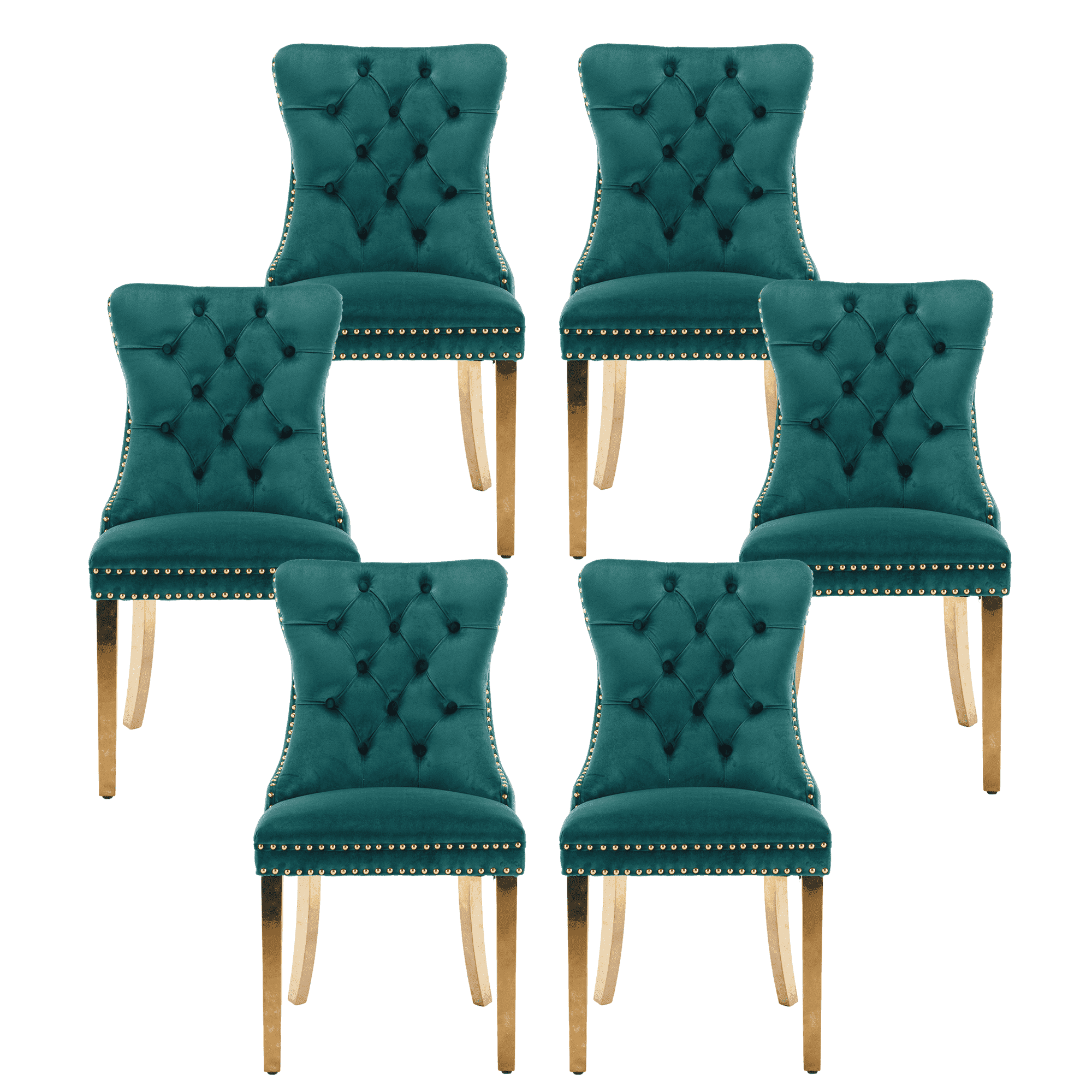 Set of 6 Modern Velvet Upholstered Dining Chairs with Nailhead Trim ...