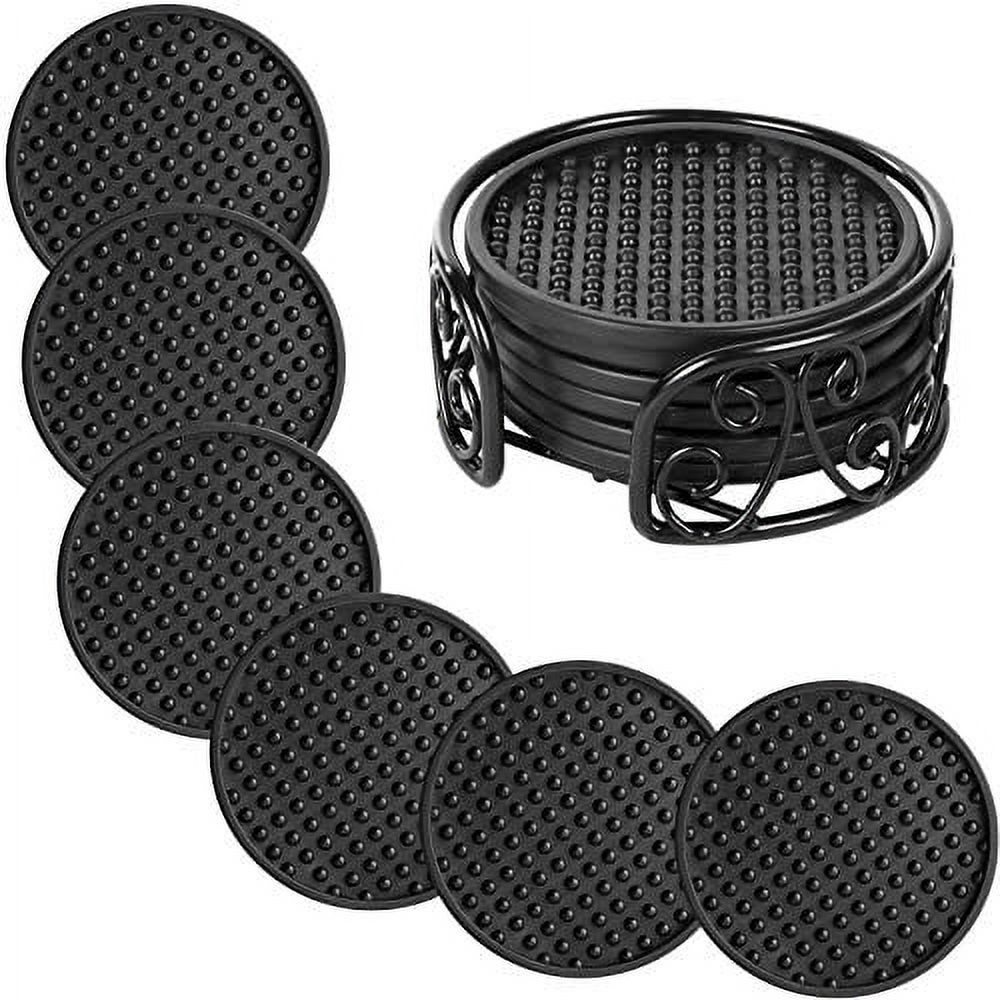Set of 6 Drink Coasters with Metal Holder, Y&M Drink Coasters - Absorbs ...