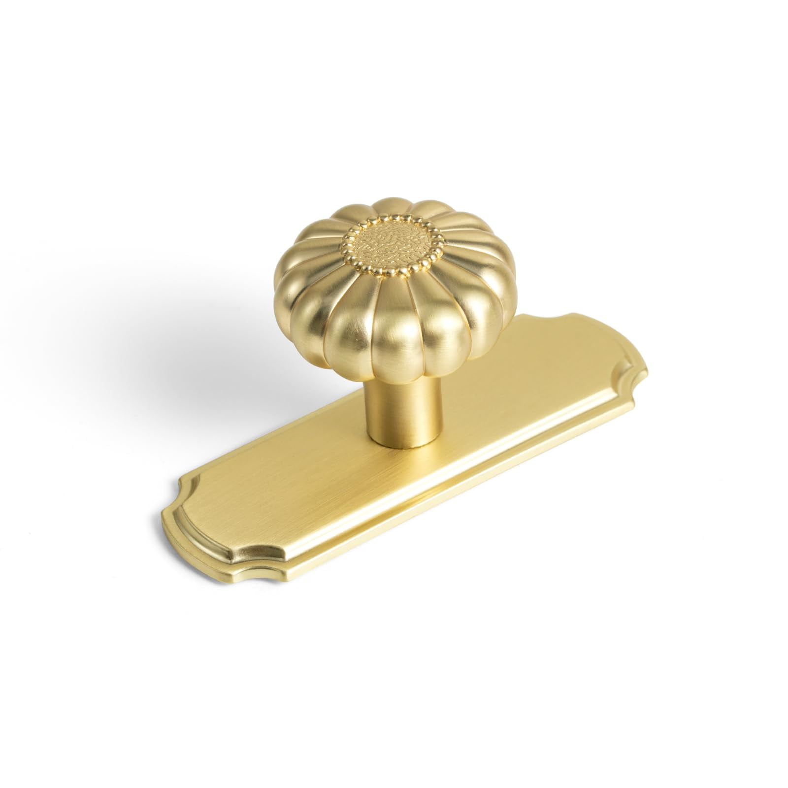 Set of 6 - Elegant Vintage Bloom Antique Brass Cabinet Knobs with Backplate, Drawer Pulls for Kitchen, Dresser Cabinet Hardware for Bedroom, 1-1/4 Inches Diameter Handles