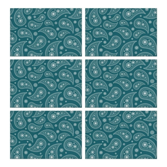 Set of 6 Flax Paisley Placemats Featuring Heat Resistant Wrinkle Free Finish with Colorful Bohemian Vintage Floral and Mandala Geometric Art for Dining