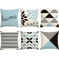 thumbnail image 1 of Set of 6 Geometry Throw Pillow Covers 18x18 Inch,Black and Curry Pale Blue Triangles Decorative Couch Pillow Cases,Modern Floral Linen Square Cushion Covers for Couch Bed Living Room Sofa, 1 of 6
