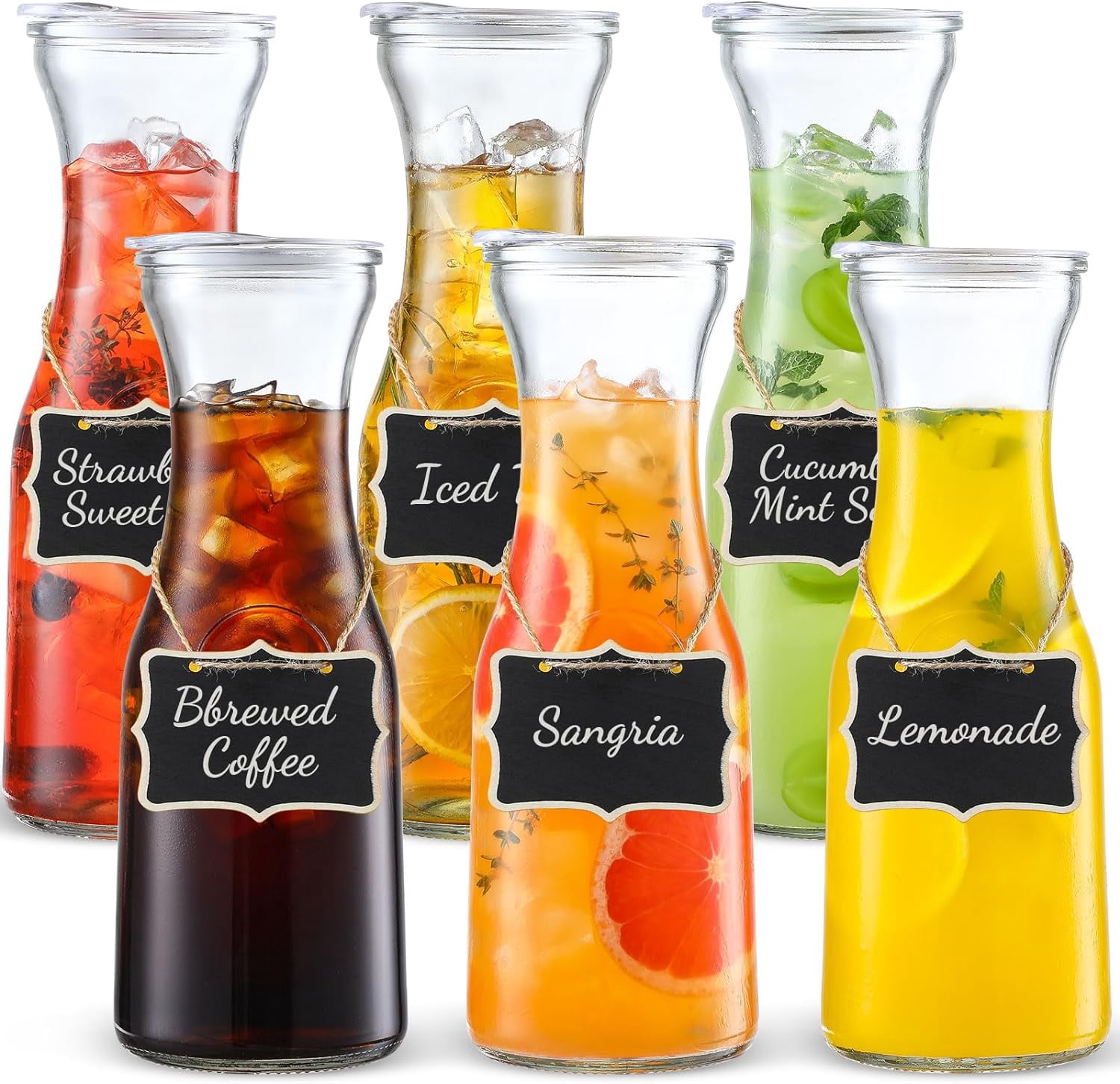 Set of 6 Glass Carafe with Lid, 1 Liter Beverage Serveware Carafe — free download