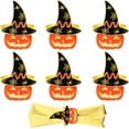 thumbnail image 1 of Set of 6 Halloween Napkin Rings for Dinning Table Settings- Horror Scary Orange Pumpkin Black Witch Hat Napkin Holder Ring for Holiday Party Kitchen Dinner Table Decarations, 1 of 8
