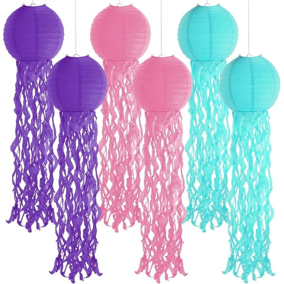 Set of 6 Hanging Jellyfish Paper Lanterns Blue Jellyfish Decor for The Sea Ocean Party, Mermaid Birthday Decoration, Baby Shower, Nautical Events(Multi-Color)
