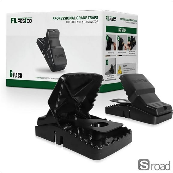 Set Of 6 Heavy Duty Rat Snap Traps, Extra Large Professional Grade Mouse Traps, Reusable Quick Kill Pest Control For Indoor Outdoor Use In Garage, Basement, Yard,Black,One Size