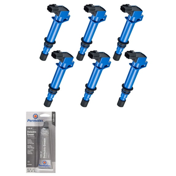 Set of 6 High Performance Ignition Coils and Tune-Up Grease Compatible with 2006 Jeep Commander 65th Anniversary Edition Replacement for UF270, UF297, UF399
